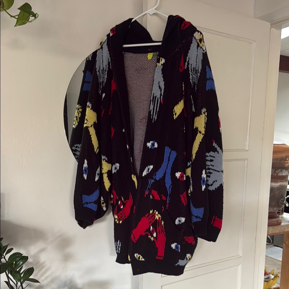 Colorful Patterned Hooded Cardigan
